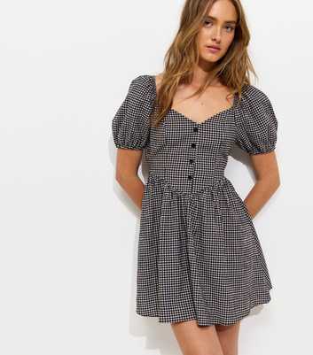 Black Gingham Milkmaid Mini Dress