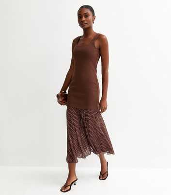 Brown 2-in-1 Polka Dot Midi Dress