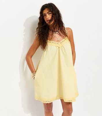 Light Yellow Cotton Rich Lace Trim Strappy Smock Mini Dress