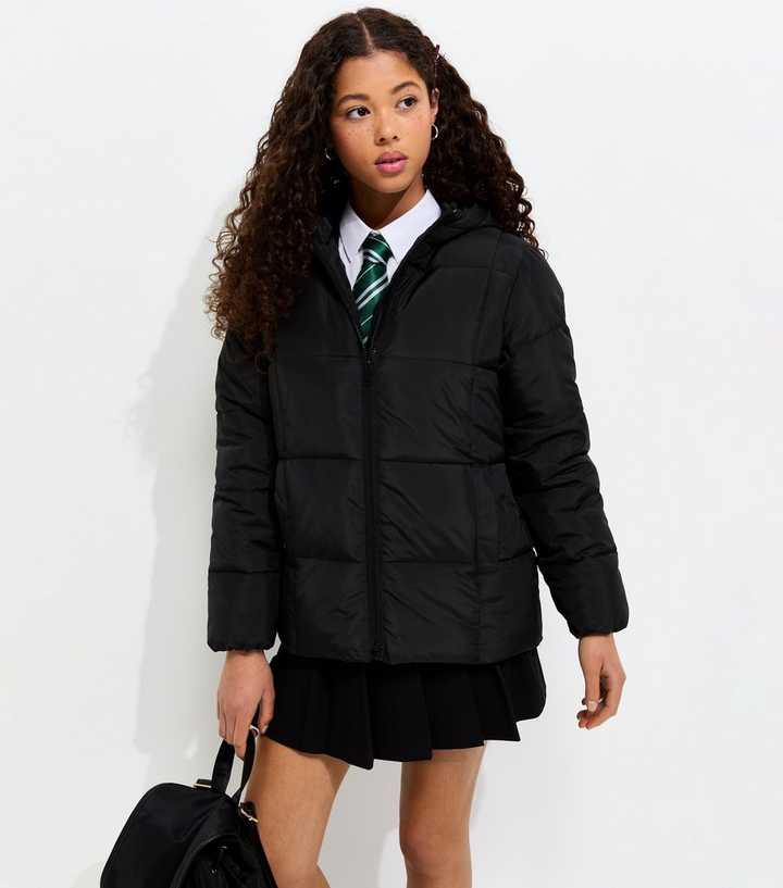 Girls Black Padded Hooded Jacket