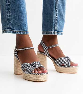 Black Gingham Knot Strap Braided Platform Sandals