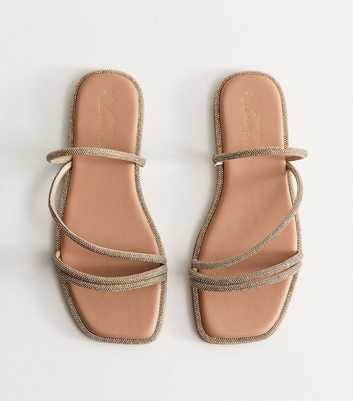Wide Fit Gold Multi Strap Diamanté Embellished Sandals