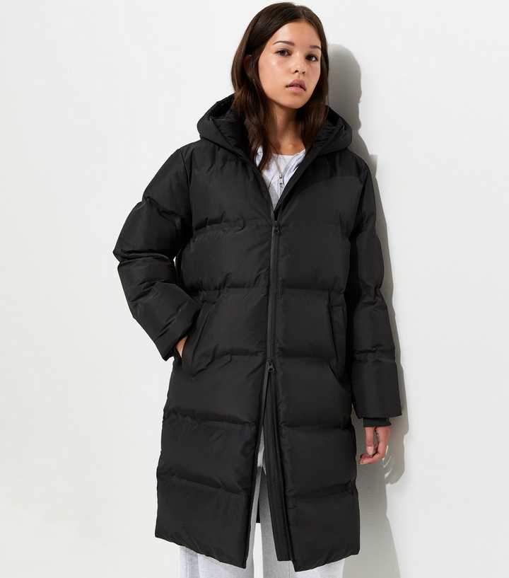 Girls Dark Brown Hooded Mid Length Puffer Jacket