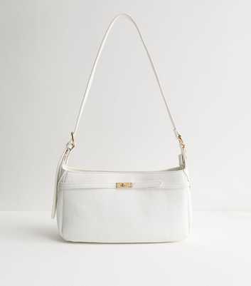 White Faux Leather Turn Lock Shoulder Bag
