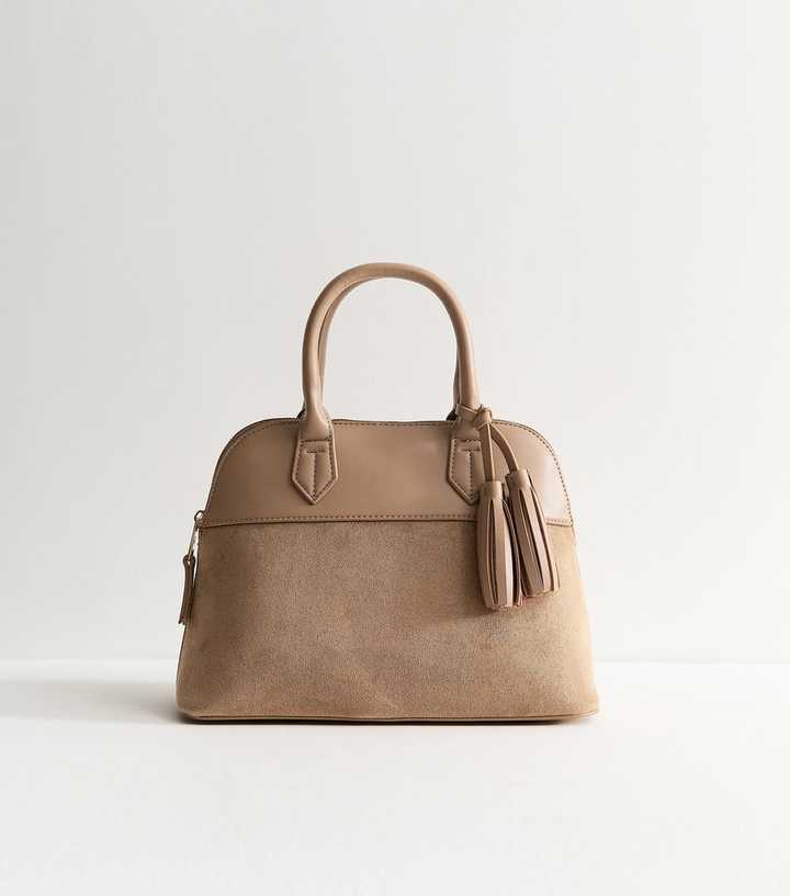 Mink Faux Suede Tassel Charm Tote Bag
