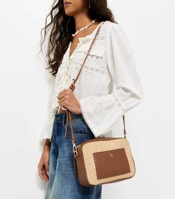 Stone Woven Patch Pocket Crossbody Bag