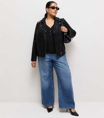 Curves Black Lightweight Rib Henley Top
