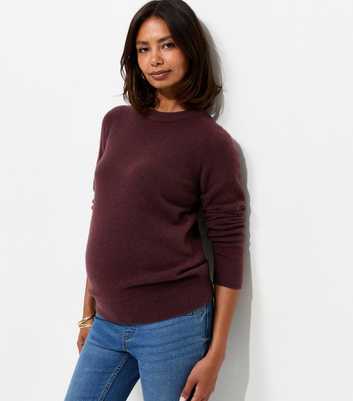 Maternity Dark Burgundy Knitted Set In Sleeve Crew Neck Jumper
