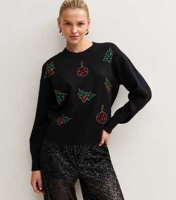 Black Gem Embellished Knitted Christmas Jumper