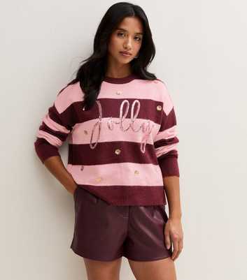 Petite Pink Jolly Sequin Embellished Striped Knitted Jumper