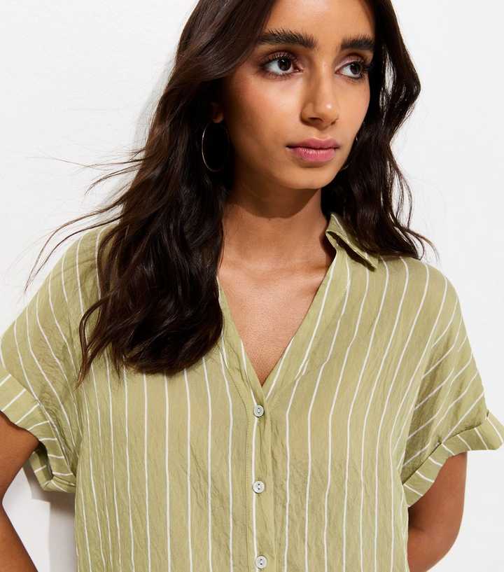 Green Striped Short Sleeve Shirt