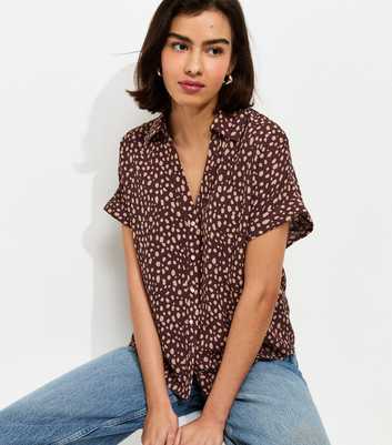 Brown Relaxed Spot Print Short Sleeve Shirt