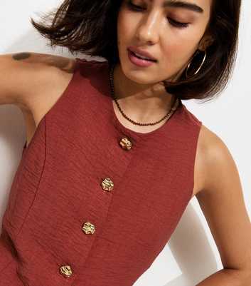 Rust Crinkled Textured Button Waistcoat