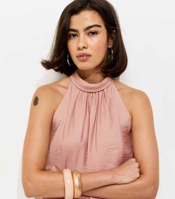 Pink Bubble Hem Neck Tie Top