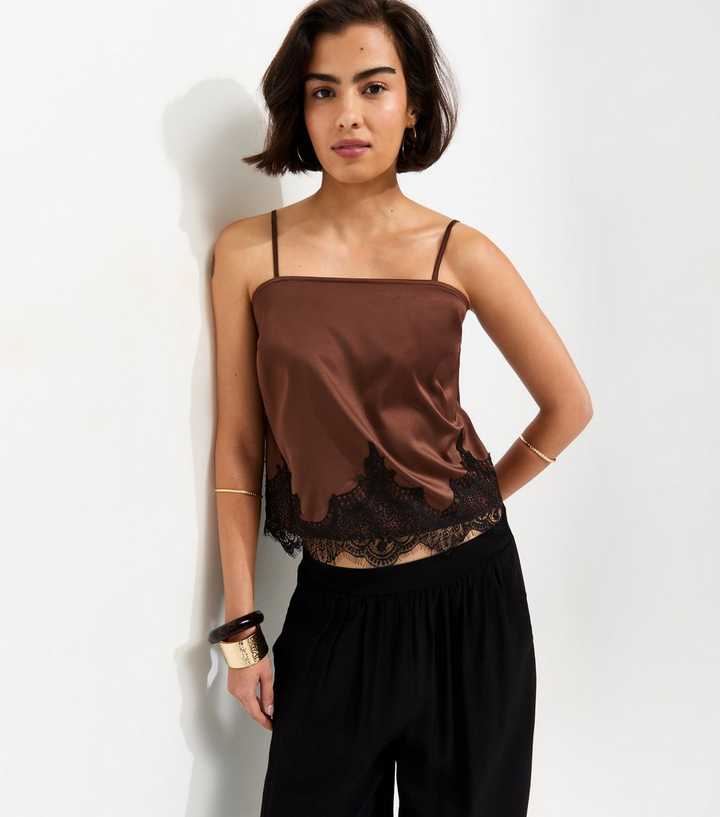 Dark Brown Lace Short Cami Vest Top