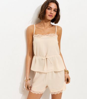 Cream Lace Trim Tie Waist Cami Top | New Look
