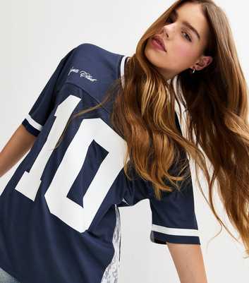 Girls Navy Lace Insert Football Top