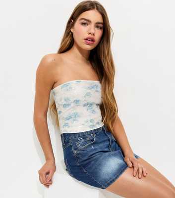 Girls Blue Rose Sequin Bandeau Top