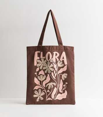 Brown Flora Print Tote Bag