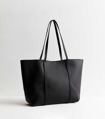 Black Grained Faux Leather Tote Bag