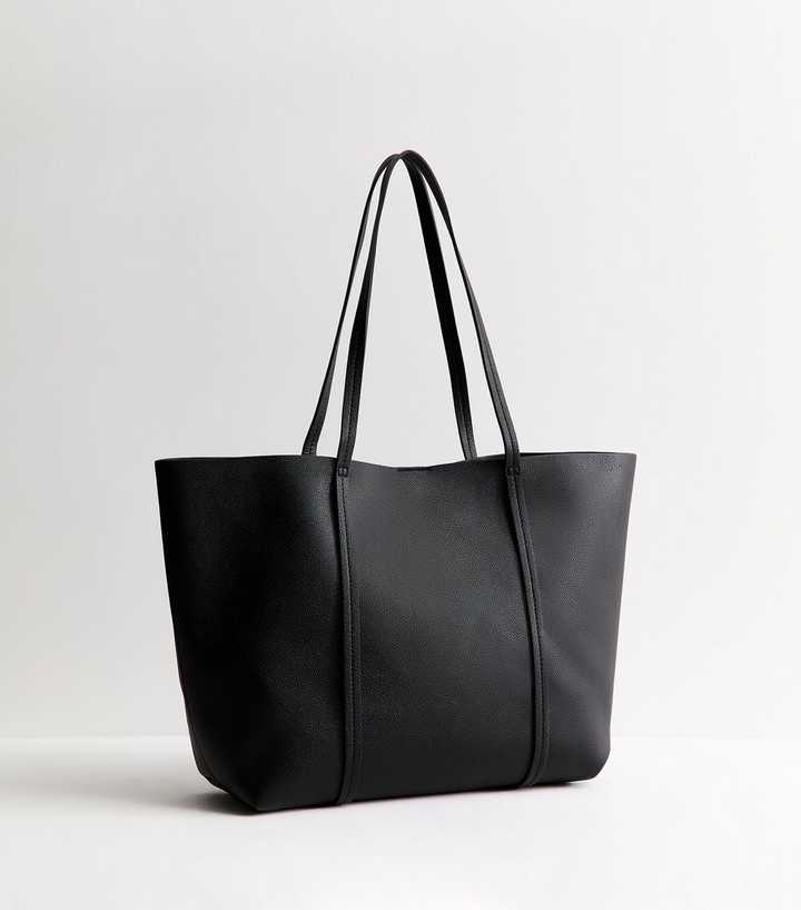 Black Grained Faux Leather Tote Bag
