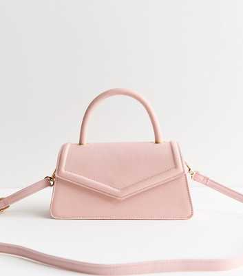 Light Pink Faux Leather Flap Top Handle Bag