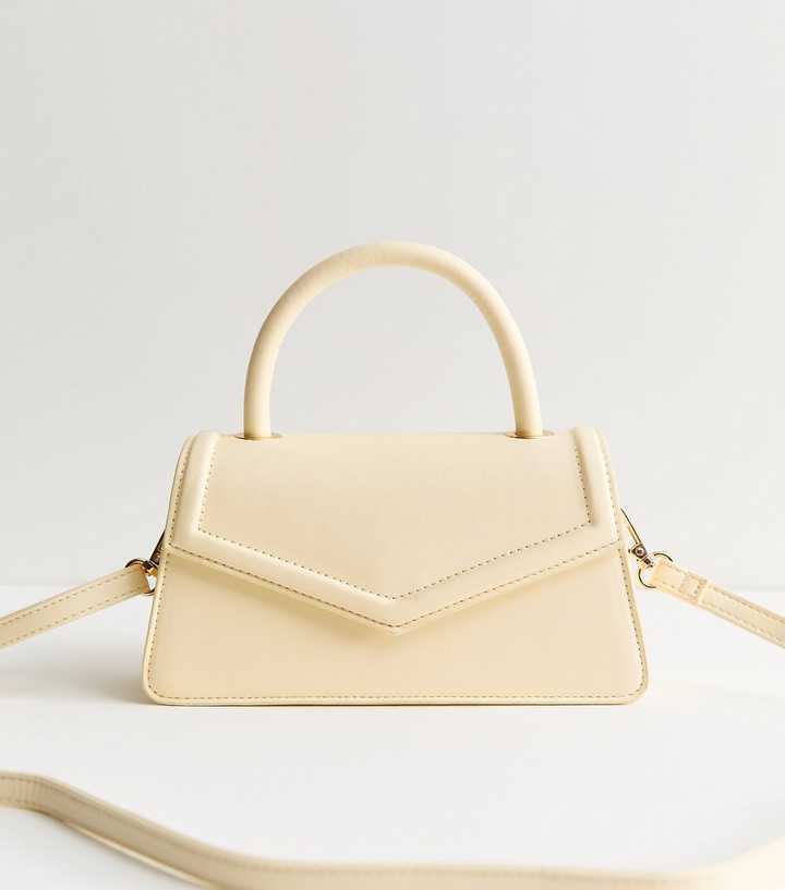 Light Yellow Faux Leather Flap Top Handle Bag