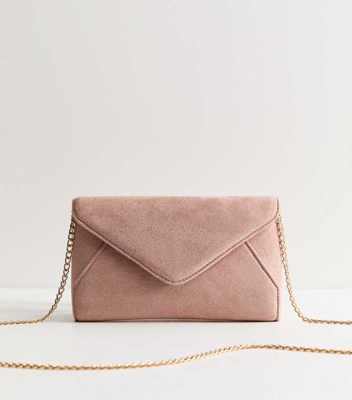 Light Pink Faux Suede Clutch Bag