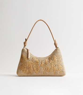 Stone Woven Embroidered Flower Shoulder Bag