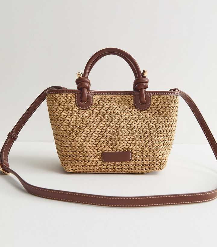 Stone Knot Handle Woven Mini Tote Bag