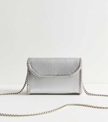 Silver Faux Leather Diamant?� Gem Embellished Clutch Bag