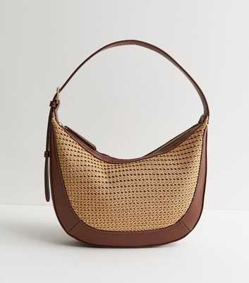Stone Woven Faux Leather Shoulder Bag