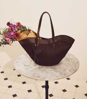Dark Brown Curved Woven Tote Bag