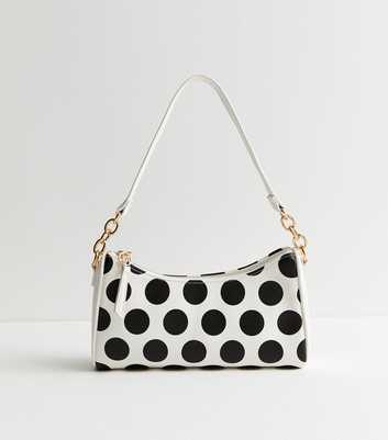 Cream Polka Dot Baguette Shoulder Bag