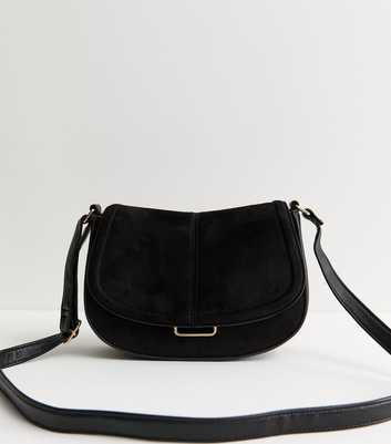 Black Faux Suede Saddle Shoulder Bag