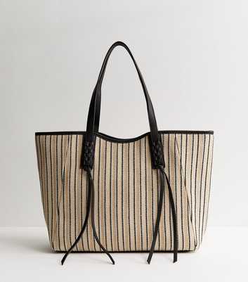 Black Striped Canvas Tote Bag