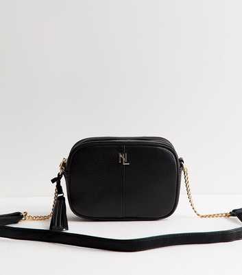 Black Faux Leather Chain Detail Crossbody Bag