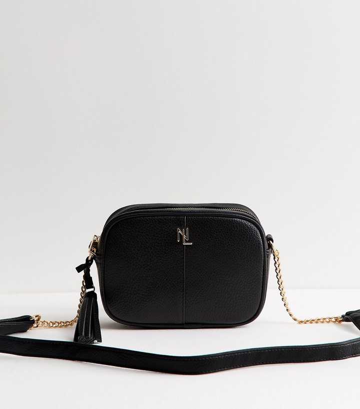 Black Faux Leather Chain Detail Crossbody Bag