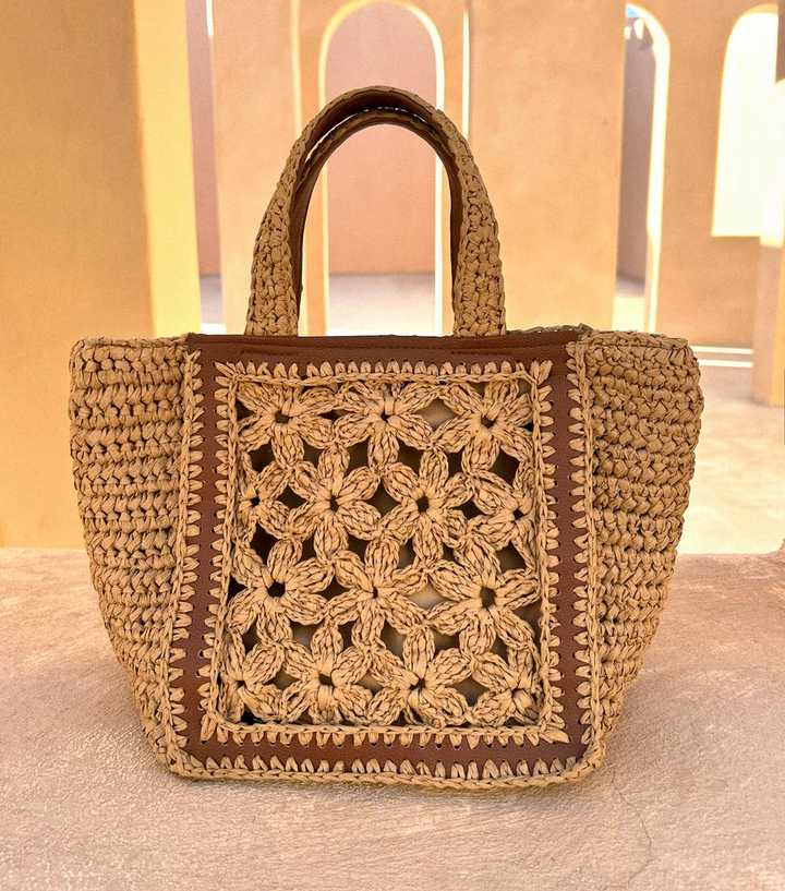 Brown Whipstitched Floral Tote