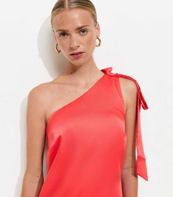 Light Coral Satin One Shoulder Mini Dress | New Look Light Coral Satin One Shoulder Mini Dress | New Look