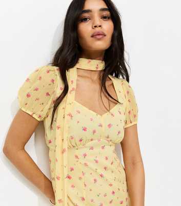Yellow Chiffon Floral Mini Dress with Scarf