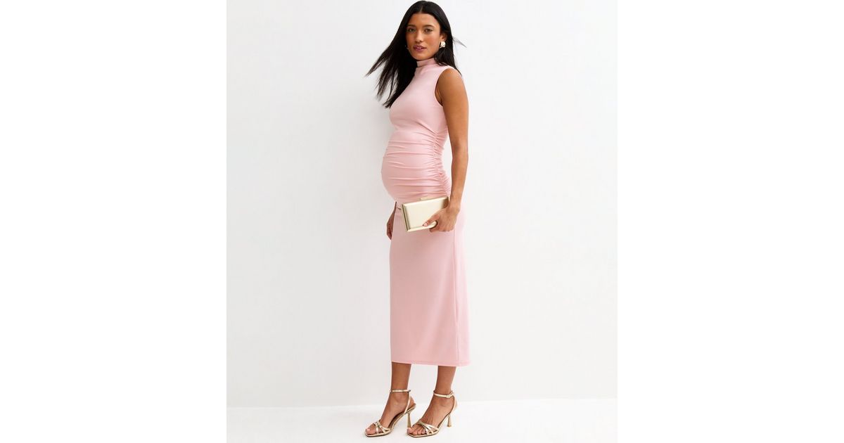 open lace back dress Simona Halter Neck Midi Dress / Blush Pink | Meshki