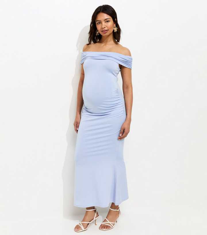 Maternity Light Blue Off Shoulder Midi Dress