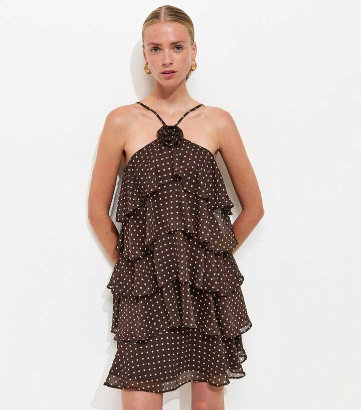 princess polly baby blue dress Brown Quiz Polka Dot Mesh Midaxi Dress