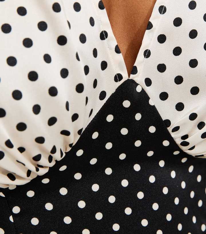 Black and White Satin Polka Dot Midi Dress | New Look Black and White Satin Polka Dot Midi Dress | New Look