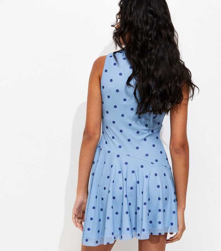 Blue Mesh Polka Dot Skater Mini Dress | New Look