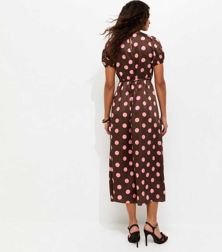 princess polly baby blue dress Jayna Brown Polka Dot Satin Tie Back Dress – House Of Haniya main image 1