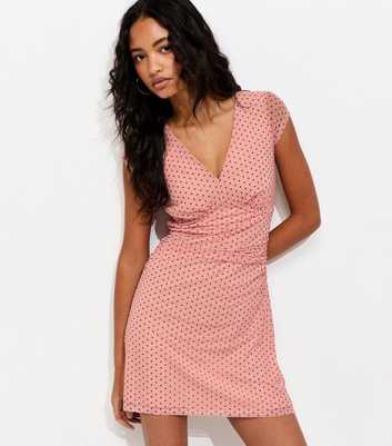 Pink Spotty Mesh Cap Sleeve Mini Dress