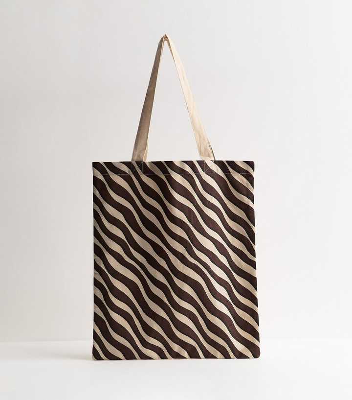 Stone Cotton Canvas Wave Print Tote Bag