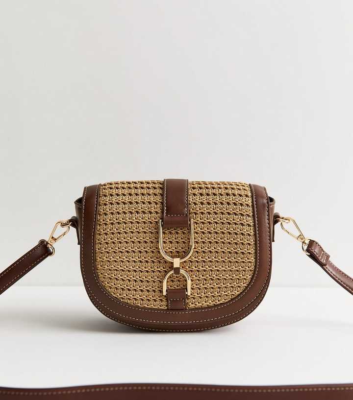 Brown Woven Front Saddle Crossbody Bag